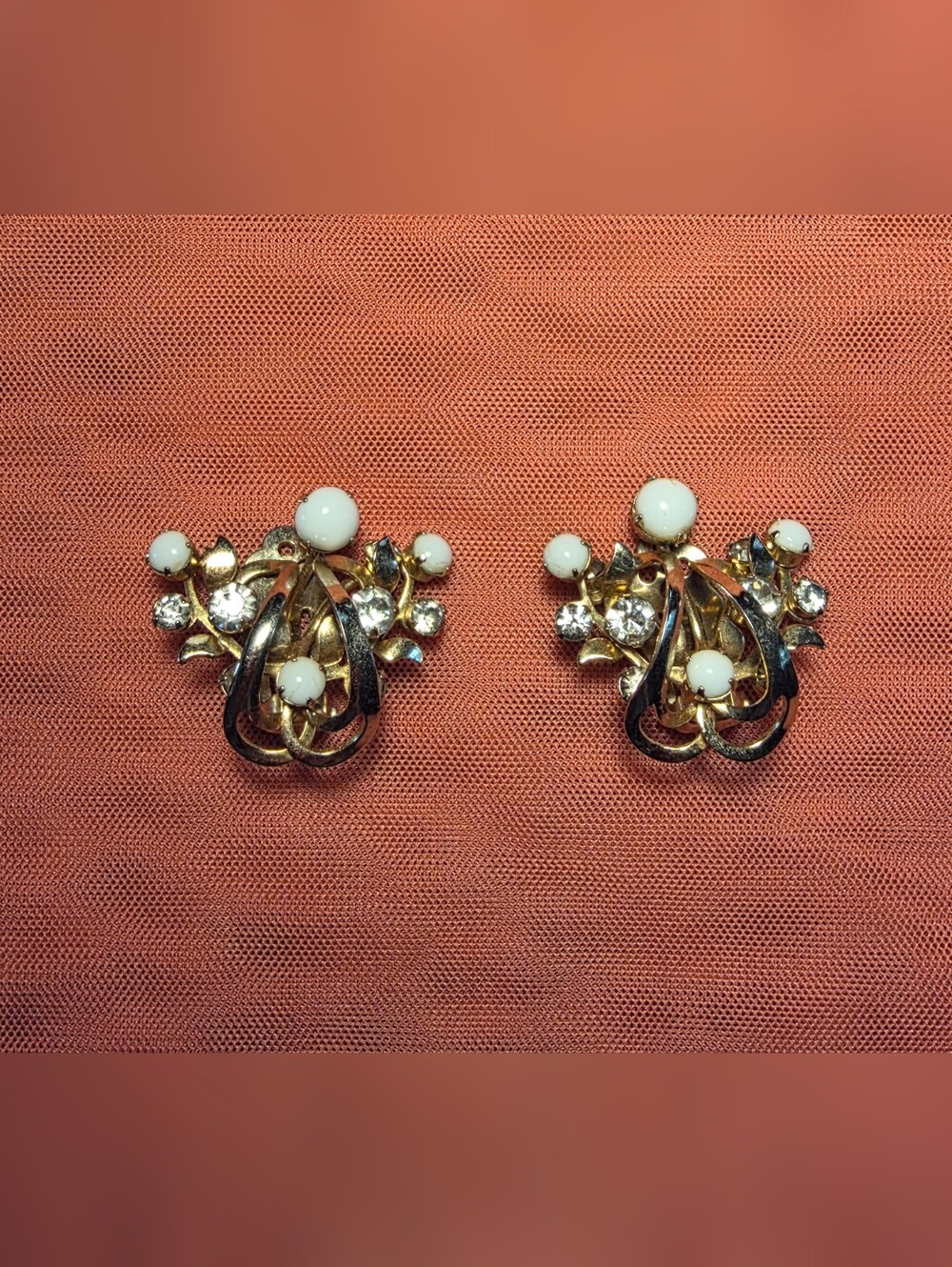Vintage Hattie Carnegie Gold-Tone Floral Enamel Rhinestone Clip-On Earrings